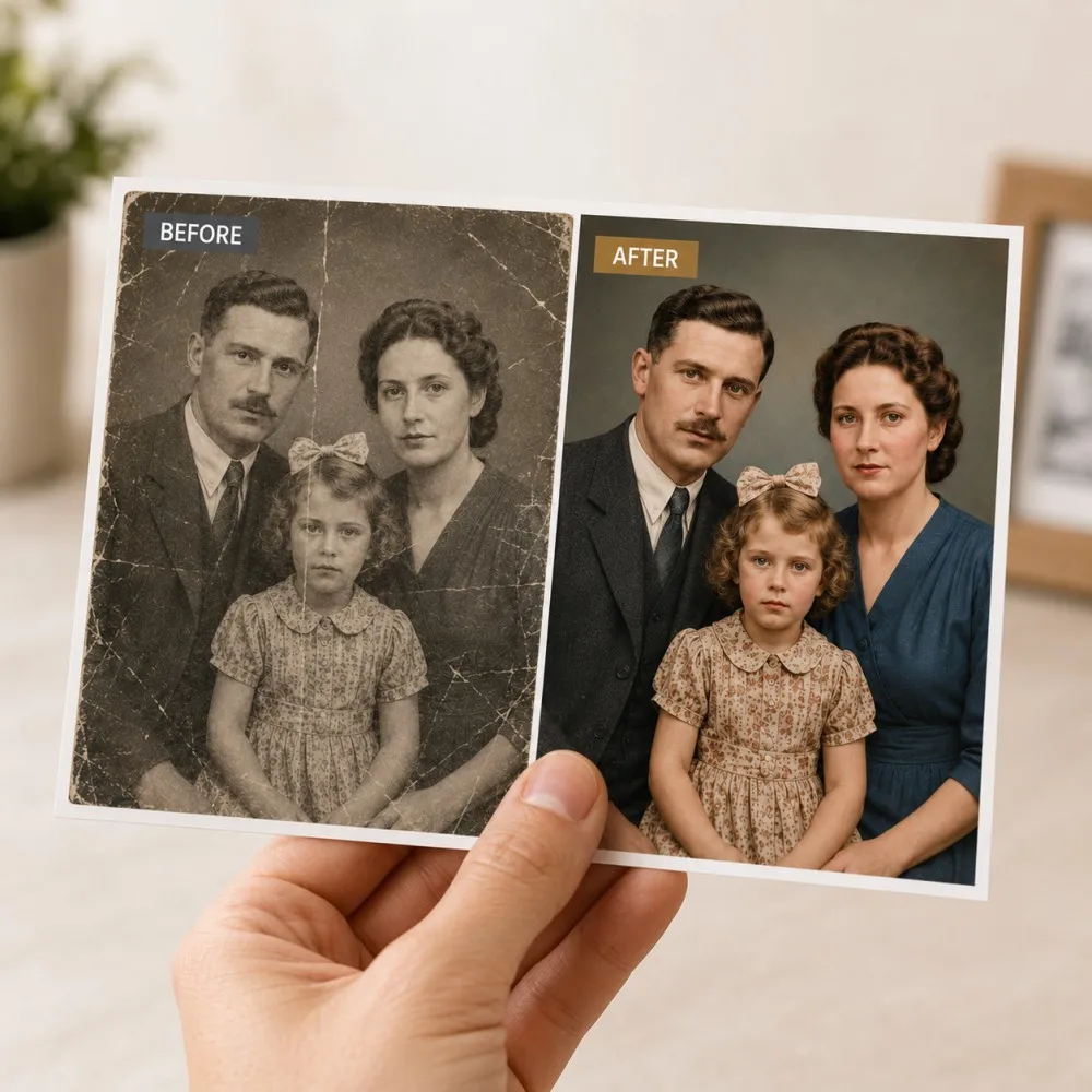 1pc Custom Old Photo Restoration Vintage Family Picture Repair Colorize Damaged Photos Digital File Optional Cardstock Printing