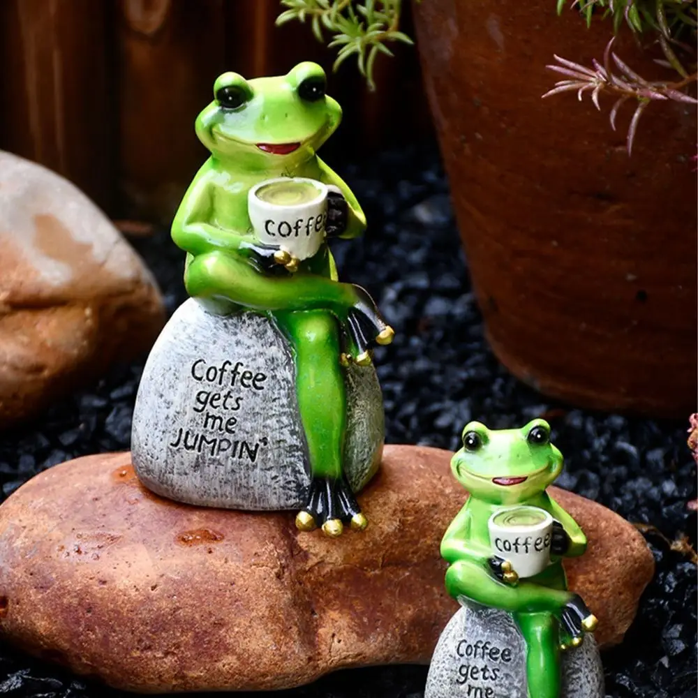 Cute Animal Resin Frog Ornaments Home Decoration Frog Drinking Coffee Courtyard Layout Balcony Decoration Desktop Frog Ornaments