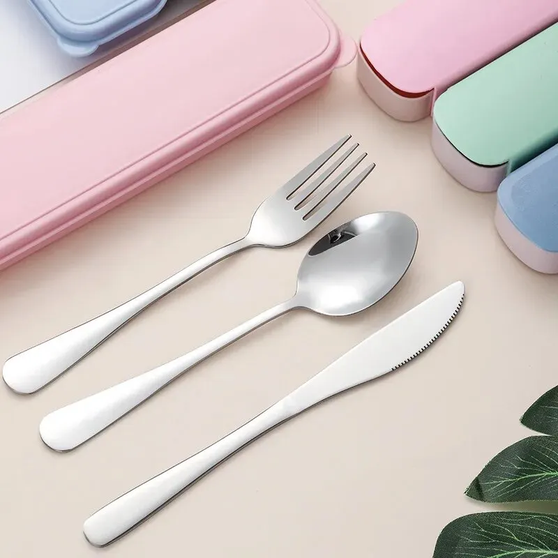 3pcs 410 Stainless Steel Portable Cutlery Set Mirror Polished Edge Rounded Comfortable Knife Fork And Spoon Three Piece Set