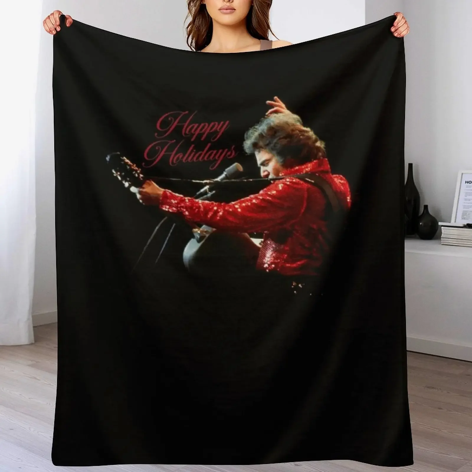 HAPPY HOLIDAYS RED JACKET. Throw Blanket Travel Size Cozy Blanket for Plane Train