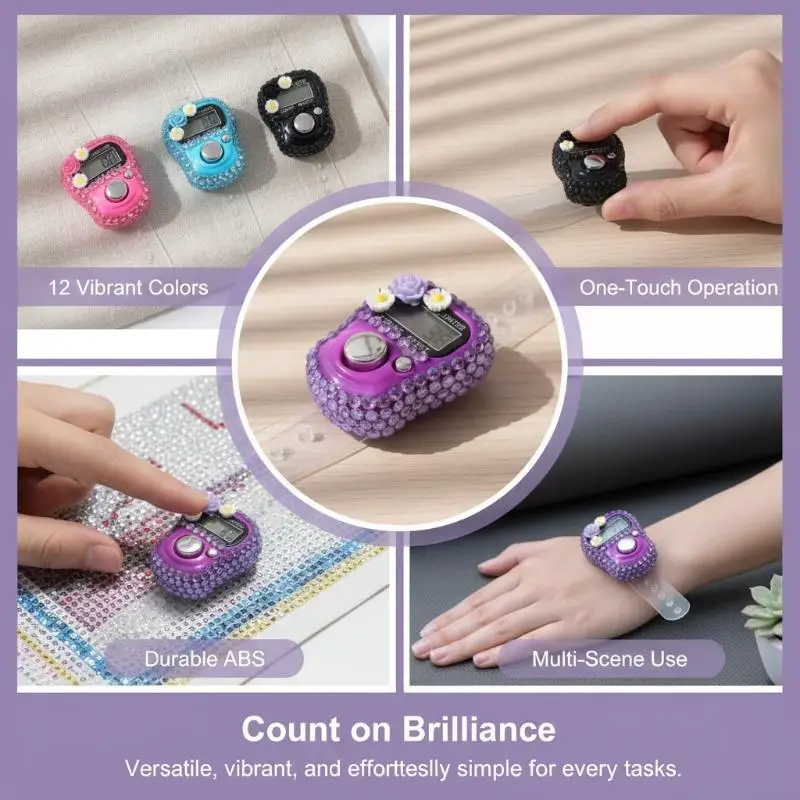 Digital Finger Tally Counter Kid Friendly LCD Resettable Flower Print for Prayer Sport Homework Counting