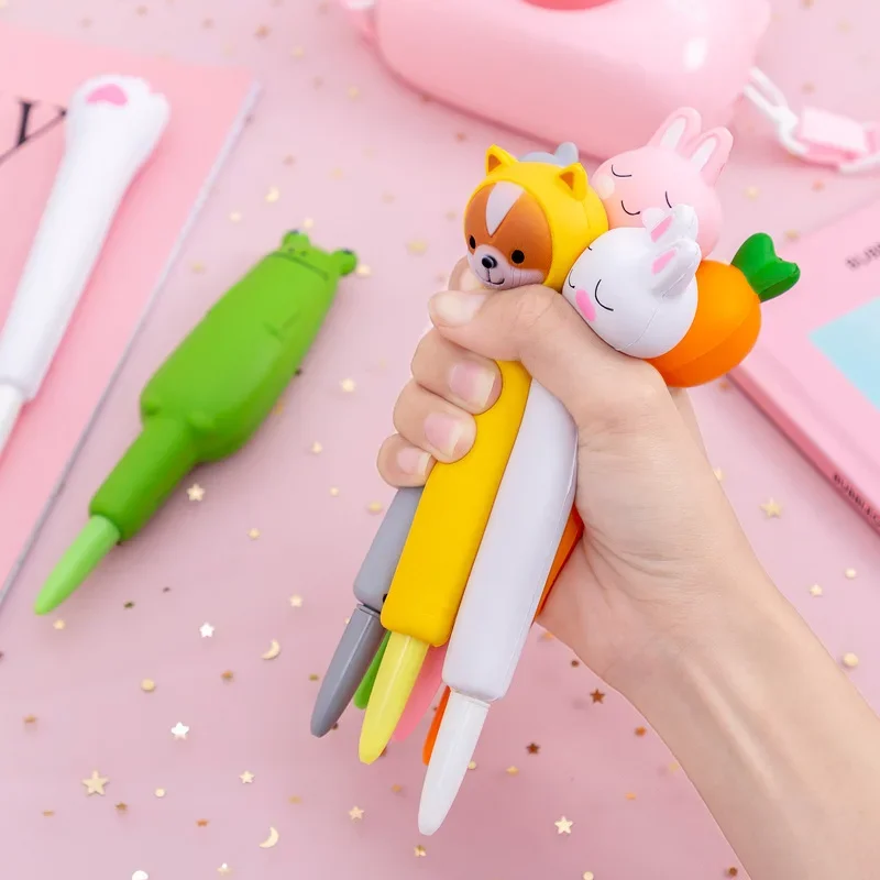 36pcs creative cartoon slow rebound decompression sprouting dinosaur vegetable gel  black pen