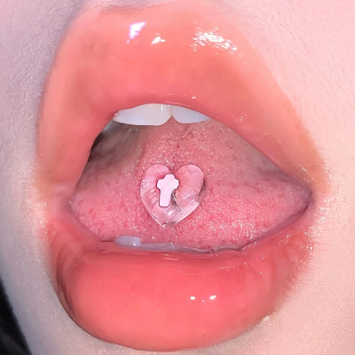 5 Colors Resin Love Cross New Tongue Nail Sweet Transparent Heart Stainless Steel Piercing Tongue Rings Jewelry Cute Accessories