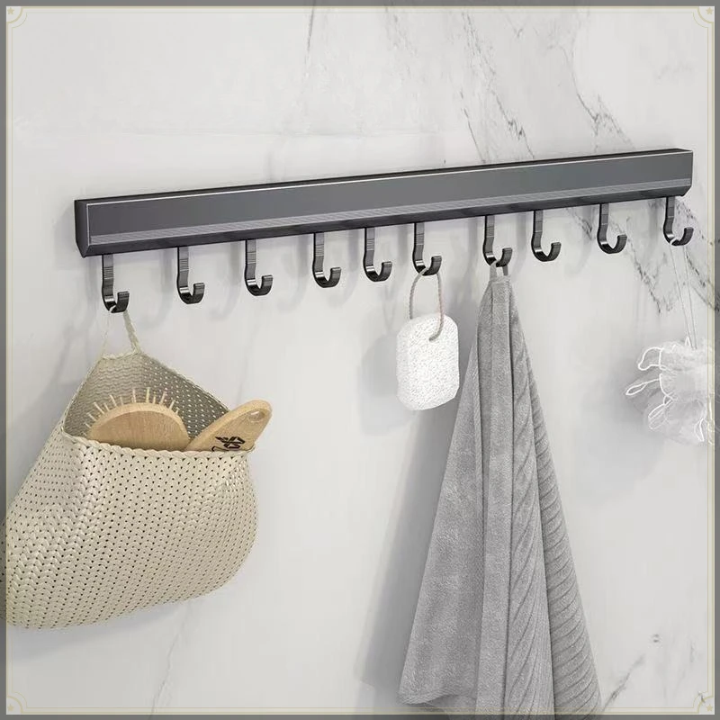 Kitchen Hook Punch Free Wall Mount Storage Organizer Aluminum Strong Load Bearing Multifunctional Kitchen Utensil Rack Holder