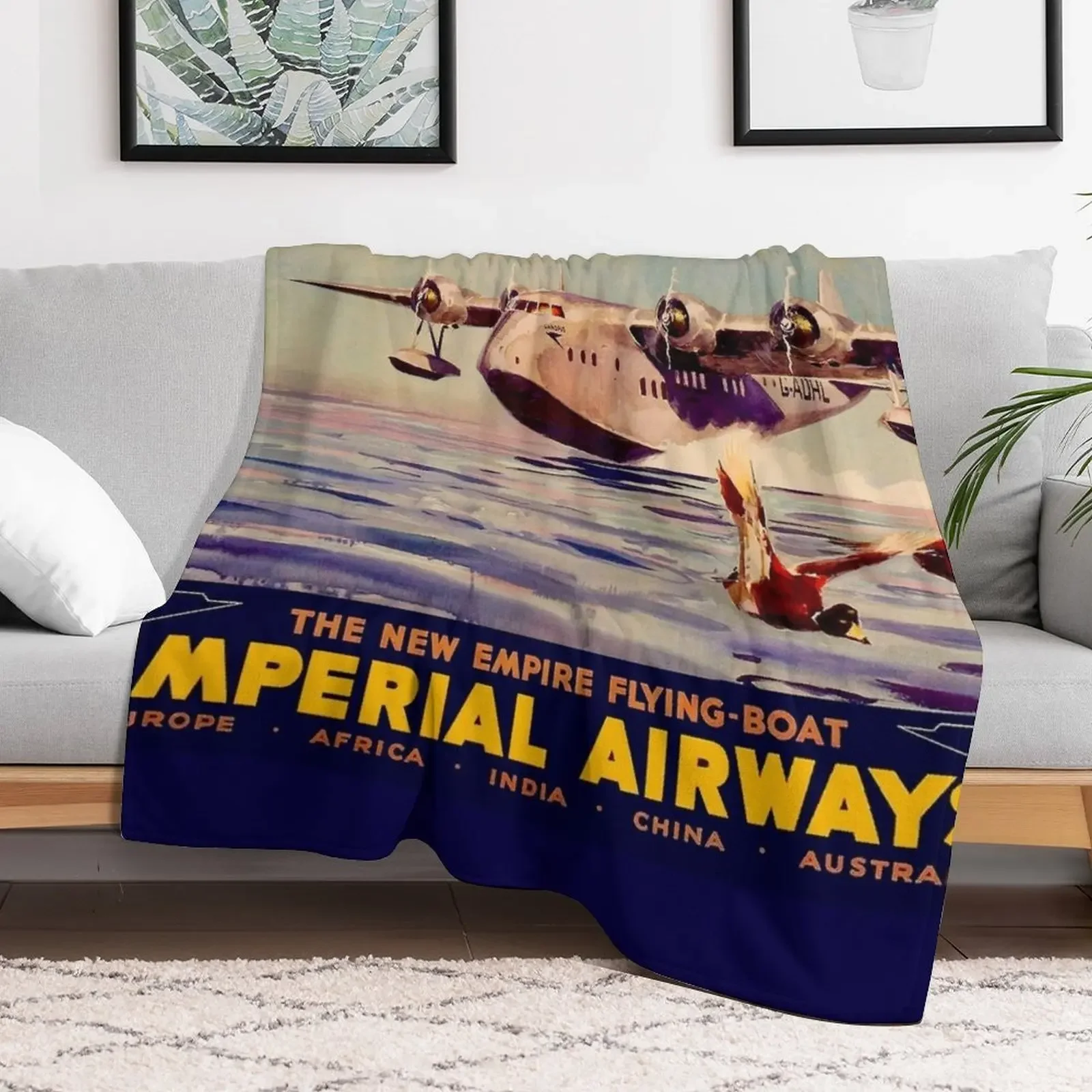 New IMPERIAL AIRWAYS : Flying Boat Travel Advertising Print Throw Blanket Decorative Sofa Thin Thermal Blankets For Bed Blankets