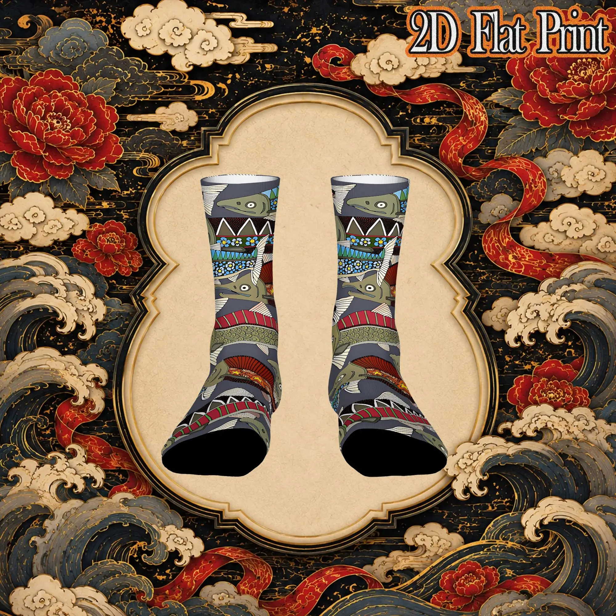 Alaskan Salmon Dusk Vintage  Street Style Novelty Casual Crew Creative Sock Sports Socks