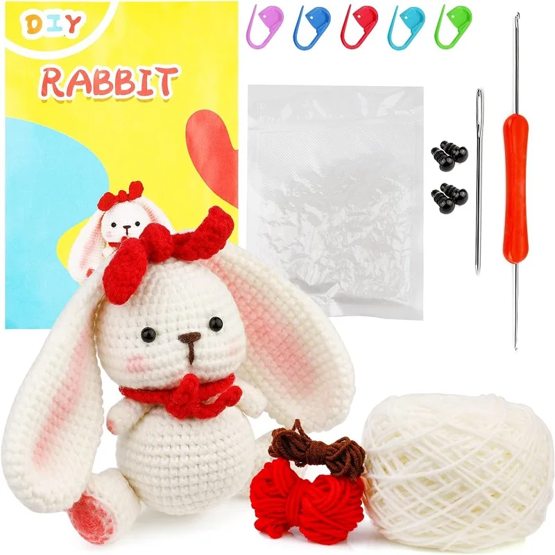 1 Set Animal Crochet Non-finished Beginner Crochet Suit Cotton Yarn Knitting Polyester Crochet Starter Kit Size About 10Cm