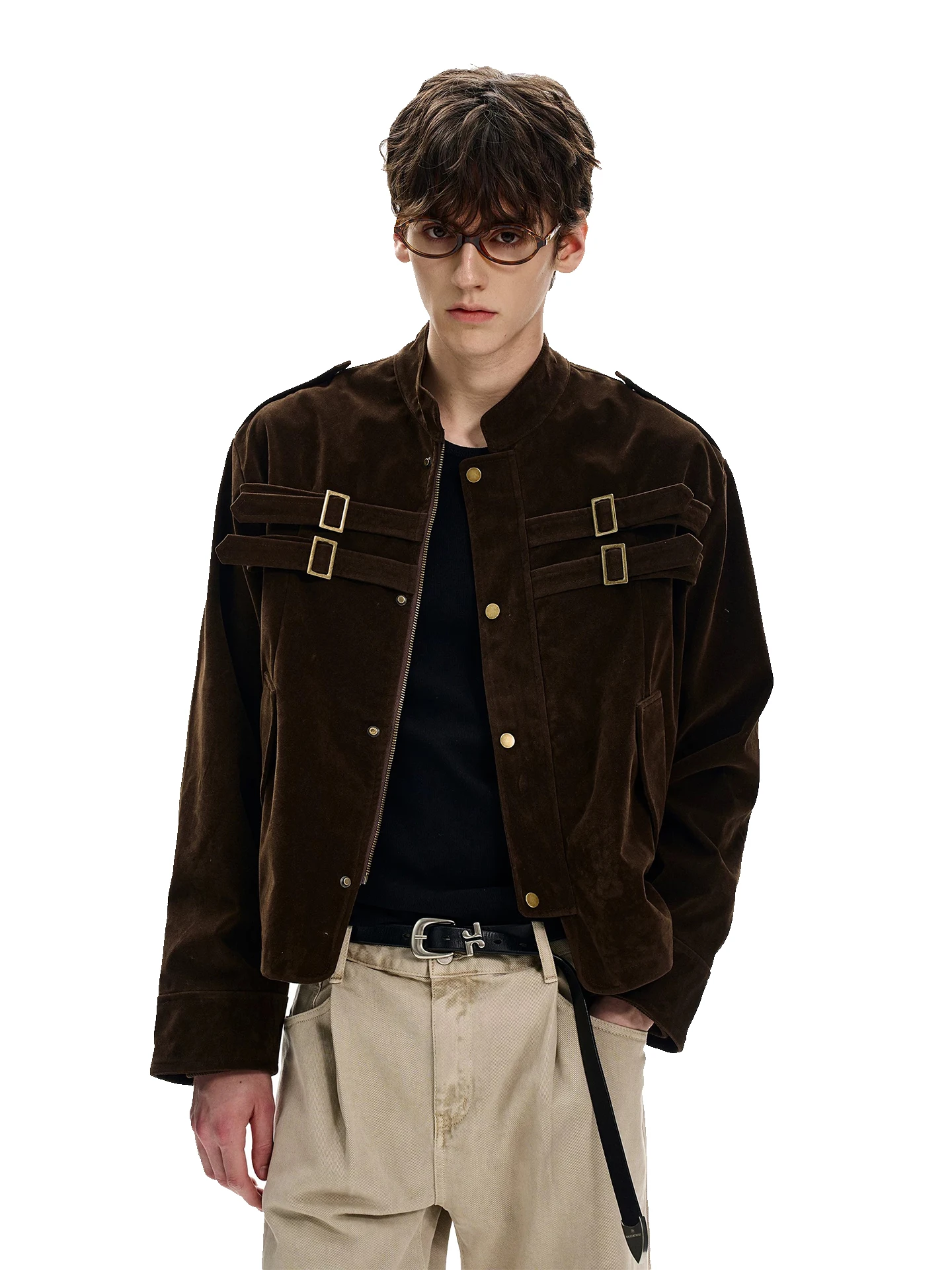 SDV الأمريكية الرجعية Cleanfit الربط تصميم الجلد المدبوغ ort واسعة Jaet ex ملابس خارجية غير رسمية أعلى زخرفة المعادن مزيج البوليستر #1