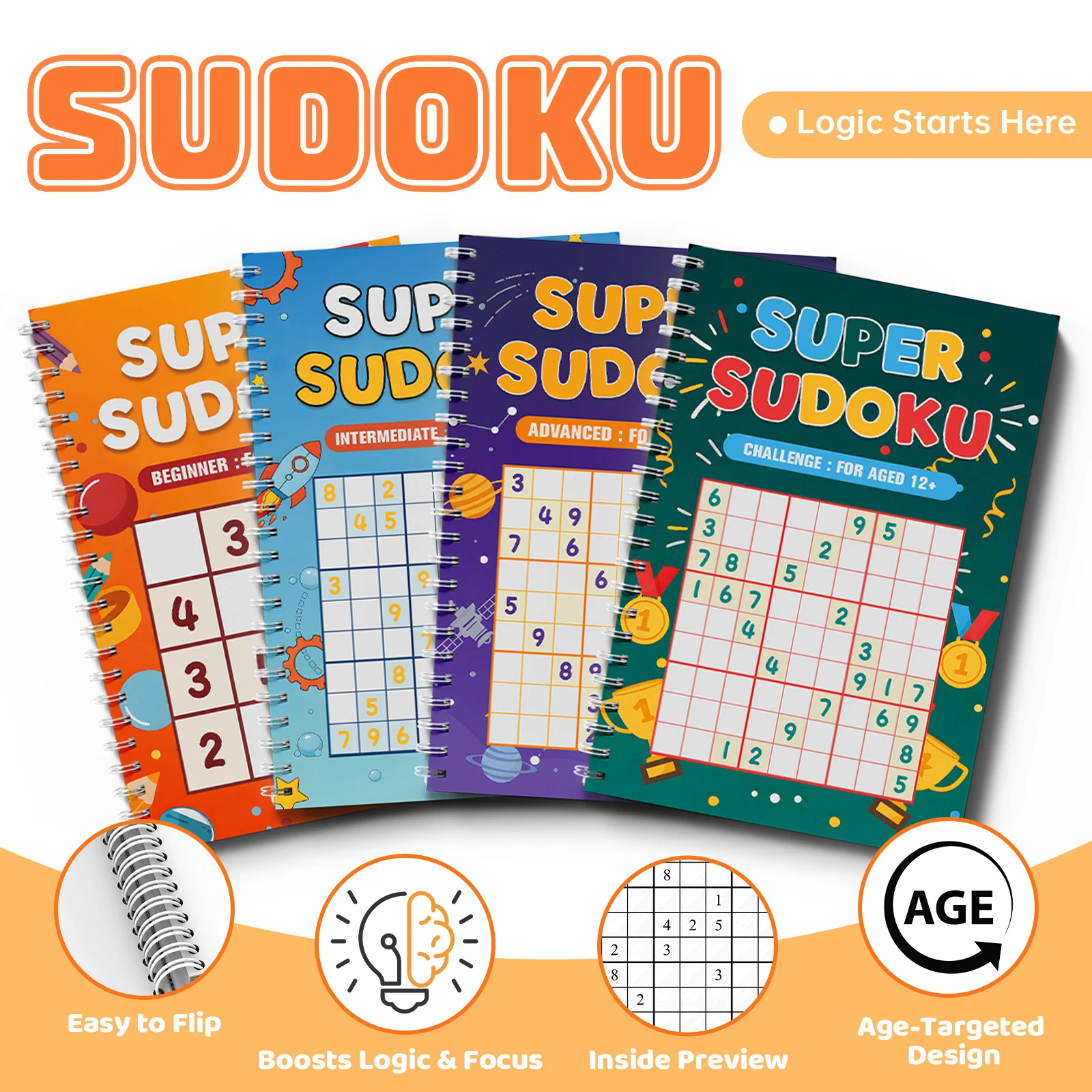 Kids Early Education Sudoku Puzzle Book, Brain Teaser Logic Game Workbook, Number Reasoning Training Book for Toddlers