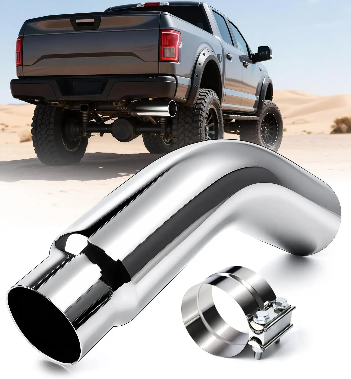 

4-6 Inch Chrome Polished Exhaust Elbow Tips with Clamp for Trucks Cars Replacement