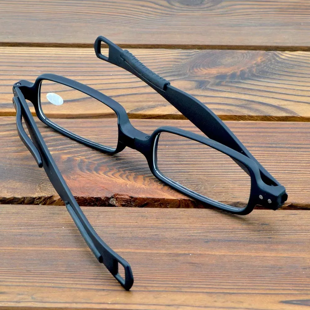 Foldable Readers Black Rectangular Frame Lightweight Pocketable Case Nature Style Travel Reading Glasses​ Men Women 0.75 TO 4