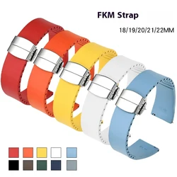 Fluoro Rubber Watch Band FKM Strap 18/19/20/21/22mm Butterfly Buckle Quick Release Adjustable Universal Bracelet for Men Women