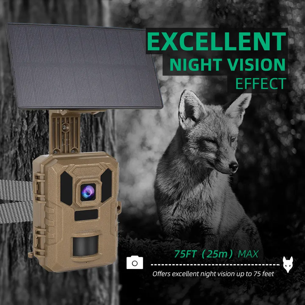 WiFi Hunting Camera Solar  Camera 4K 6400W WiFi Wildlife Hunting Camera IP66 Waterproof For-Night Vision Camera Tool