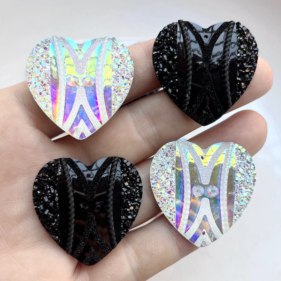 35mm Heart & Round Shape Resin Cabochon Sew On Rhinestone white AB Color solid black  Native Beadwork Jewellery 10pcs/lot