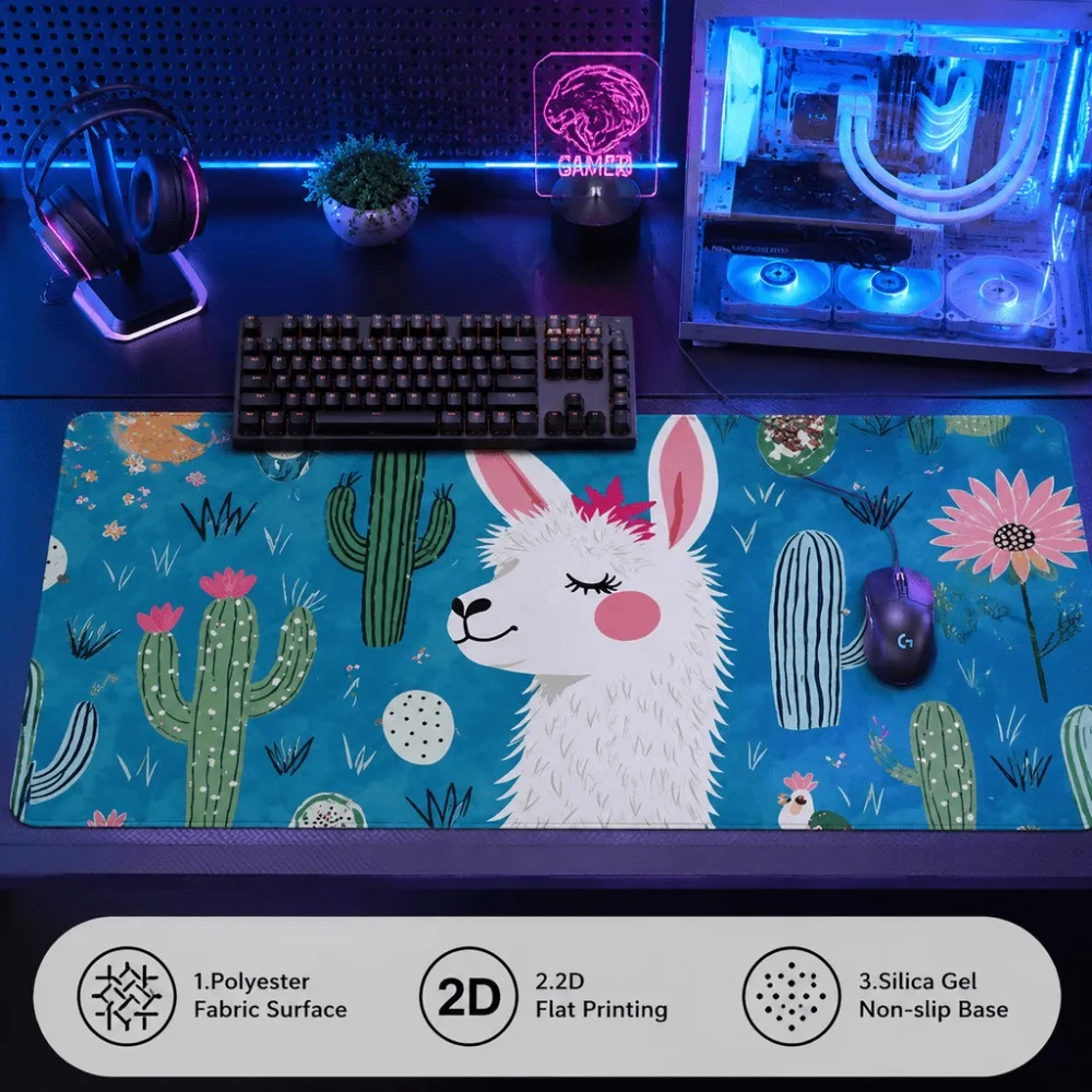 Original camel and cactus printed simple table mat suitable for office workers and students with unsewn edge tabletop keyboards