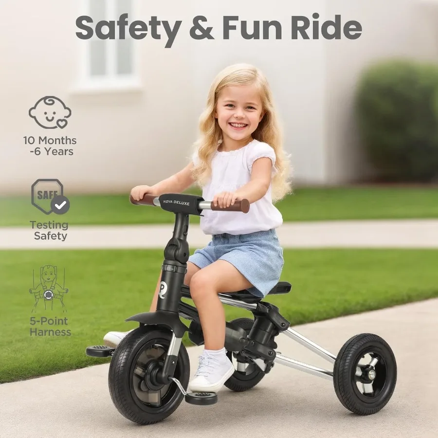 10ヶ月から6歳までのベビーバイク兼ベビーカー、8in1折りたたみ式幼児用バイク兼ベビーカー、取り外し可能なキャノピーとガードレール付き