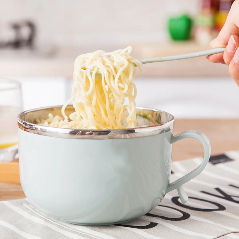 

Double-Layer Stainless Steel Insulated Lunch Box Blue for Instant Noodles Soup Pasta Rice with Lid Spoon Thermal Food Container