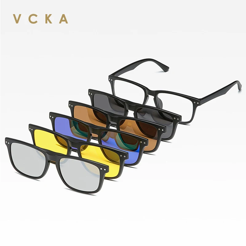 

VCKA Polarized Magnet Reading Sunglasses Women Men Clip On Glasses Square Optic Spectacle 6 In 1 Eyeglass Frames +1.0~+6.0