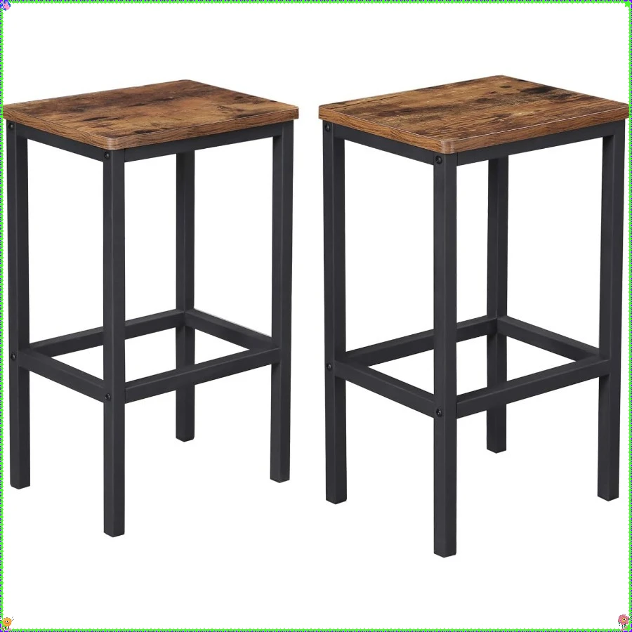 Brown Black Kitchen Stools Set of 2, Comfortable Counter Stools with Footrest for Entertaining & Breakfast