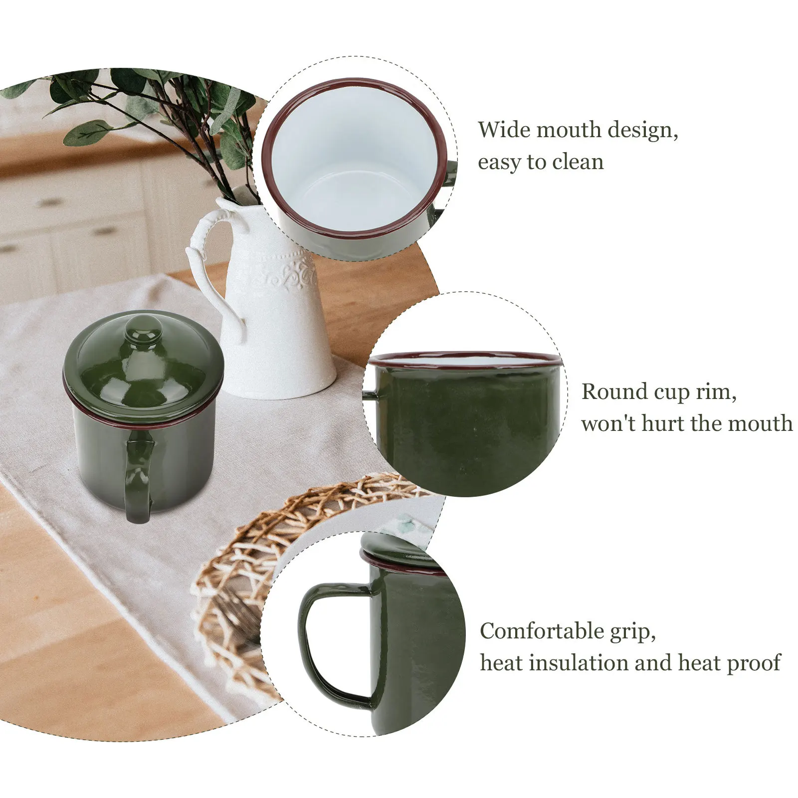 

2Pcs Enamel Water Cups Multi-Functional Drinking Mugs for Coffee Tea Juice Insulated Heat Resistant Handle