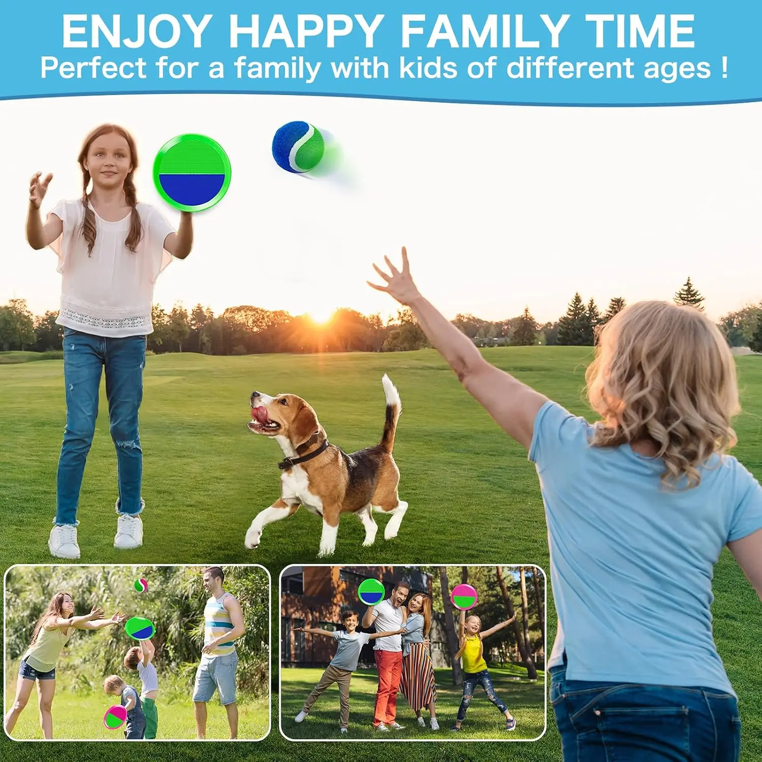 Parent-Child Sticky Toss Catch Ball Game, Kids Sports Interactive Toy with 4 Paddles, Portable Indoor Outdoor Play Set for Beach Yard Pool Camping, Ideal Birthday Holiday Present for Toddler Boys Girls Ages 3 to 12