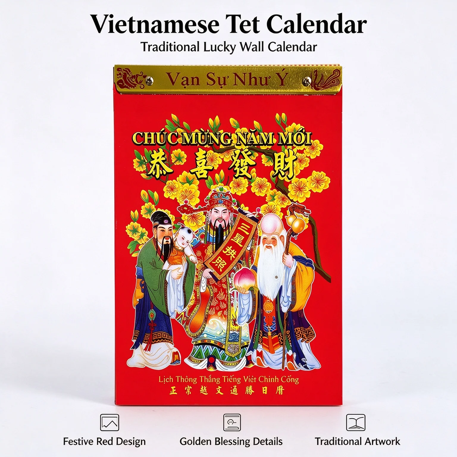Vietnamese Calendar 2027 Tear-Off 10x7.5'' Traditional Year of The Goat Wall Hanging Calendar Lunar Phases Holidays Planning