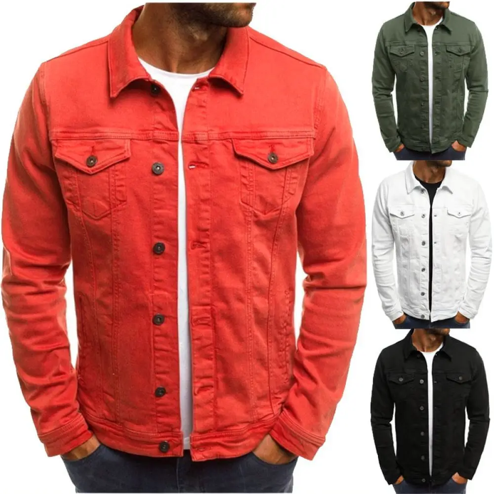 Mens Fashion Denim Jacket Casual Button Down Cargo Coat Male Slim Fit Outerwear Spring Autumn Streetwear Durable Cotton Top