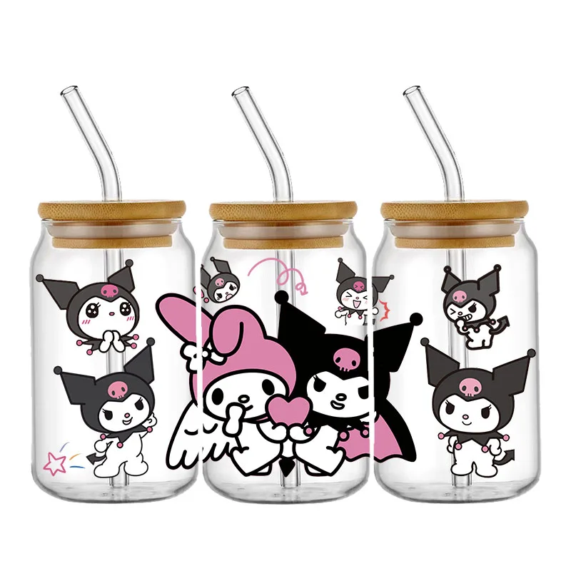 3D Miniso Cartoon UV DTF Cup Wraps Hellokitty Kulomi Transfers Stickers For Glass Libbey Can Bottle Selfadhesive Washable Custom