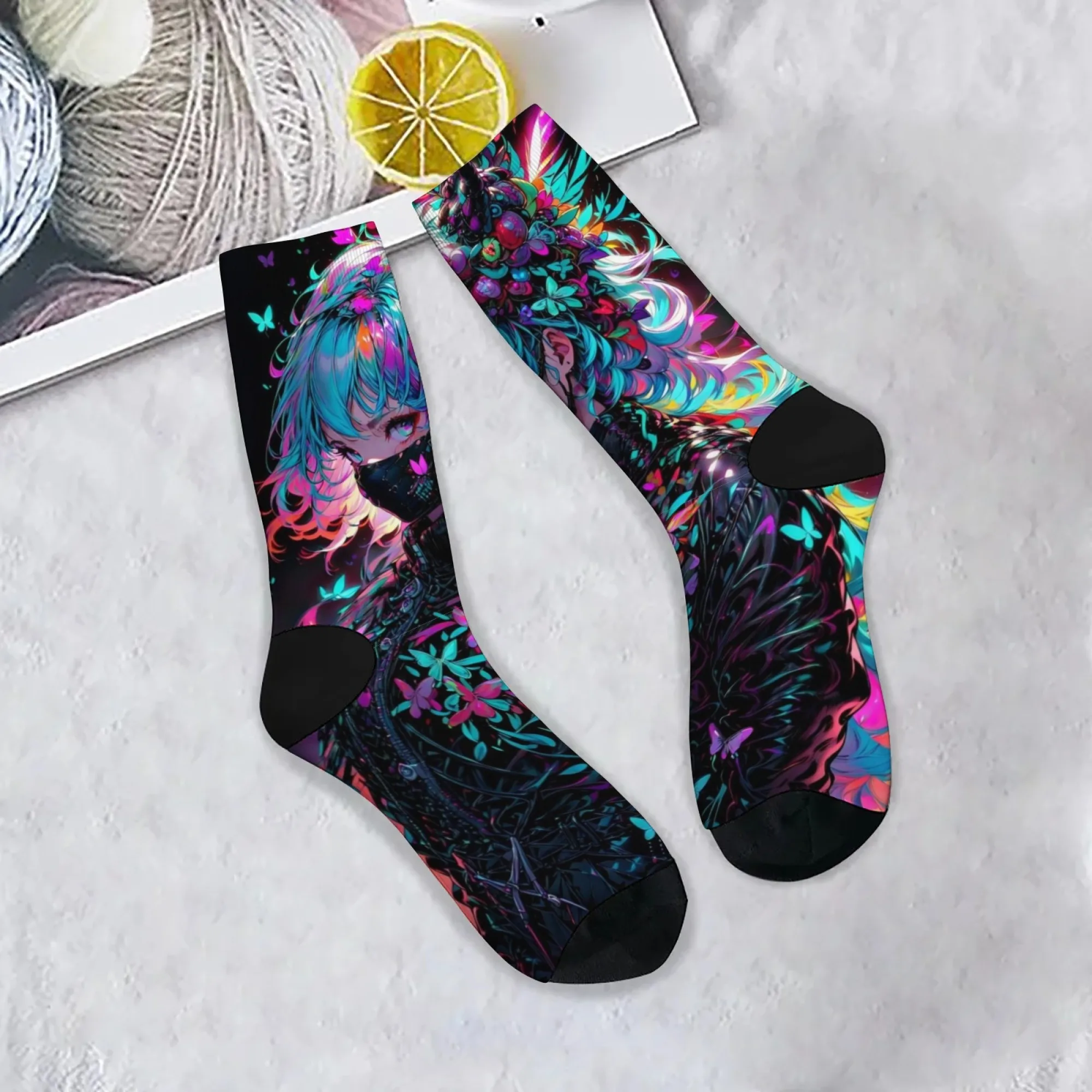애니메이션 소녀 프린트 양말 참신 하라주쿠 레트로 웃긴 스트리트 힙합 압축 양말 남여 편안한 통기성 양말 선물