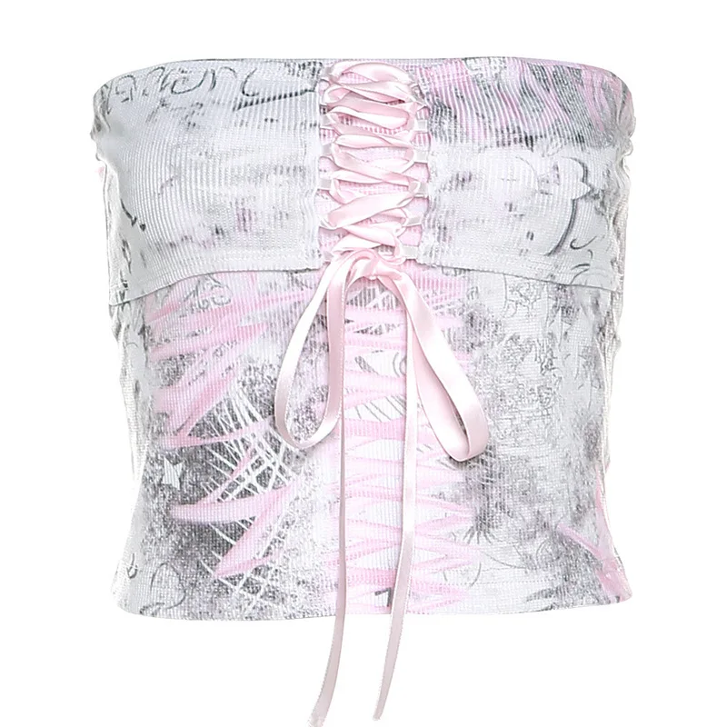 

2025 Summer New European and American Style Women's Off-Shoulder Printed Tube Top Inner Vest