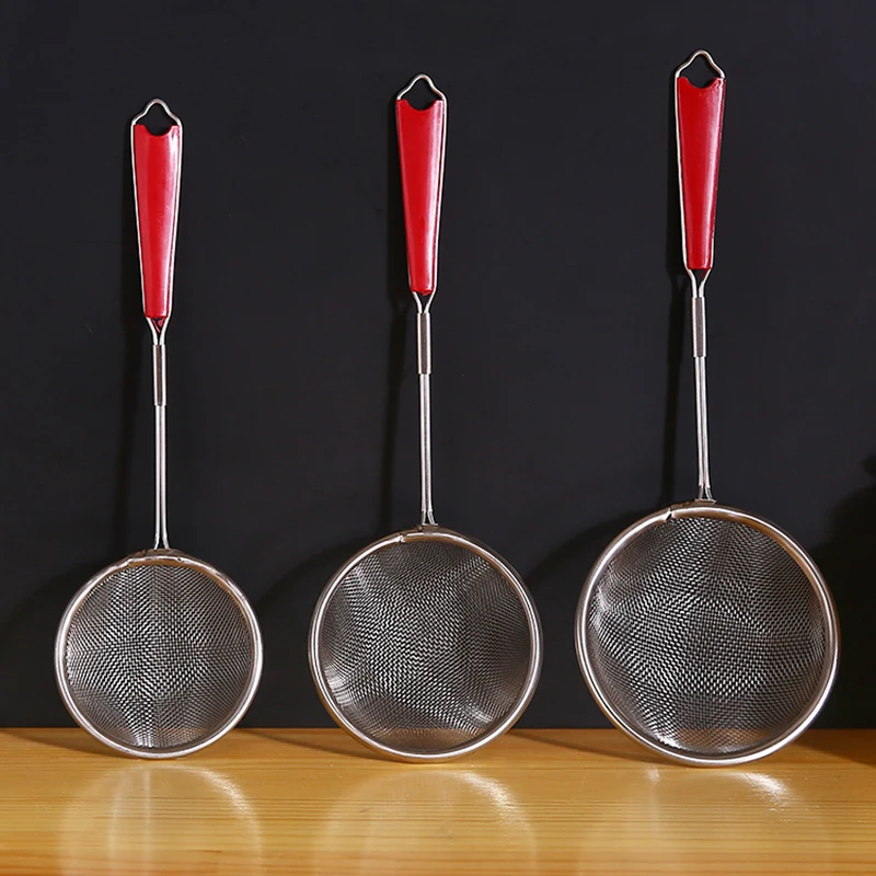 1pcs Fine Mesh Colander Strainer Stainless Steel Wire Sieve Sifter With Plastic Handle Kitchen Supplies Cooking Tools