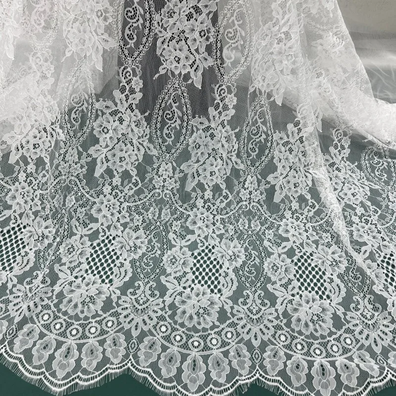 New French Eyelash Lace Exquisite Fabric Netting Flowers Light Transparent Lace for Wedding Dresses and Garment Accessories Sets