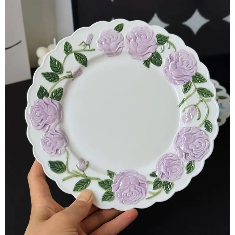 Embossed Rose 8-inch Plate Is Particularly Beautiful,High-end, Nd High-value.in Style Vegetable Plate for HomeUse 2025 New Model