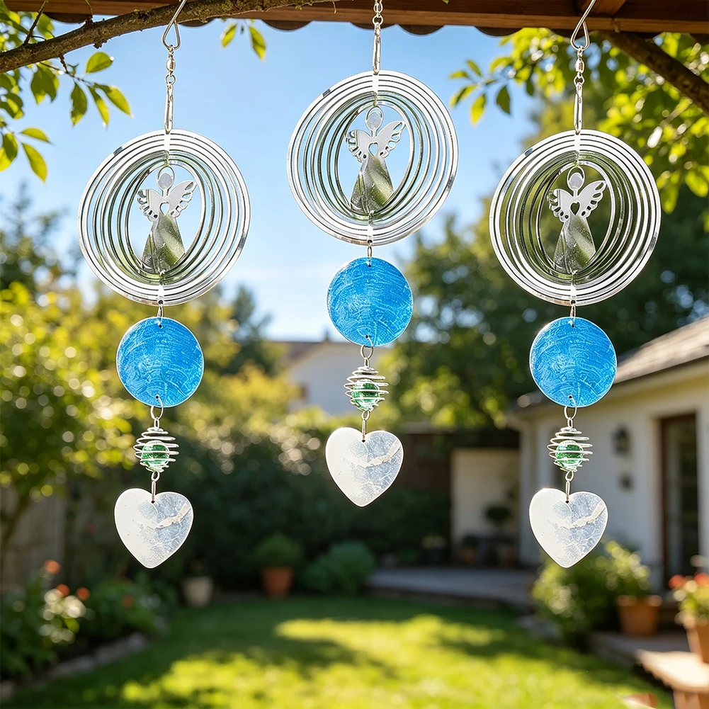Guardian Angel Wind Spinner Boho Capiz Shell Spiral Cage Glass Ball Hanging Wind Chimes Suncatcher Pendant Wedding Window Decor