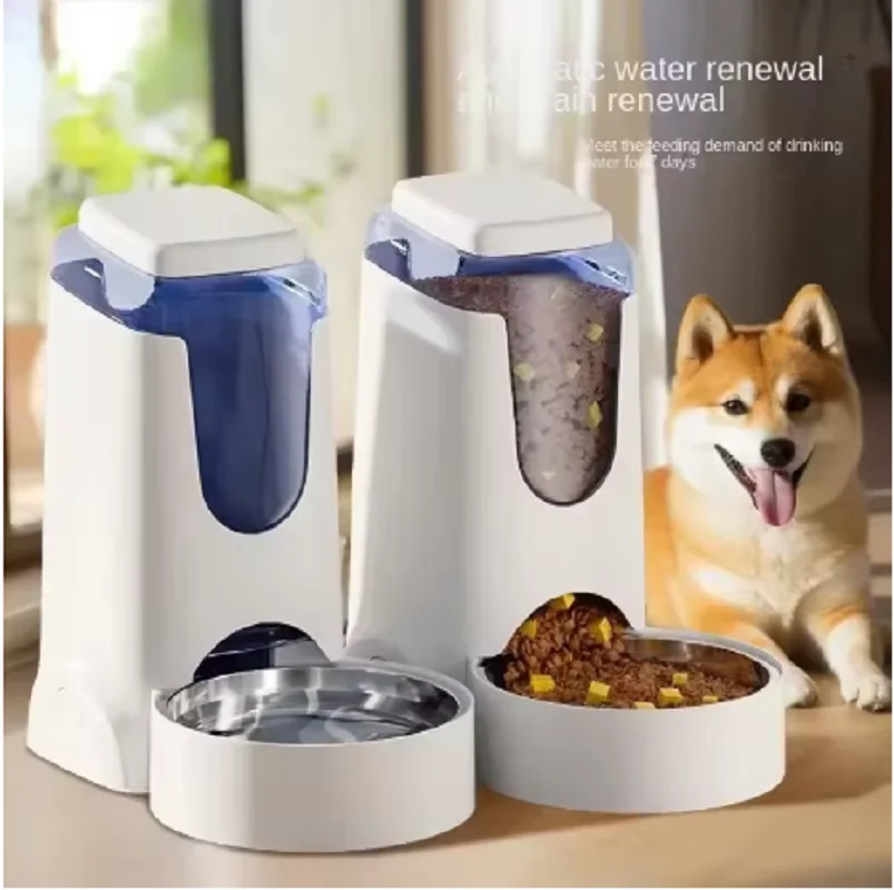 New 2-in-1 Large Capacity Stainless Steel Automatic Pet Waterer & Feeder, Dog Cat Water Dispenser & Food Bowl Set for Indoor Pet