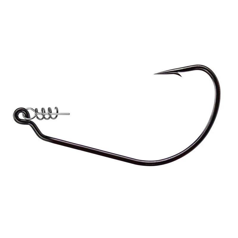 1/0#-5/0# Wide Crank Offset Hooks Carbon Steel Fishing Hooks with Spring Lock Pin for Soft Lure Jig Bass Barbed Hook Fishing Set