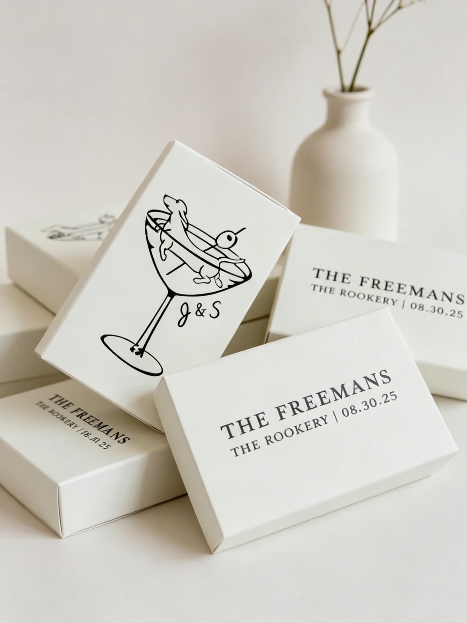 

Swimming Dachshund Sketch Matchboxes Whimsical Wedding Bridal Shower Bachelorette Party Favors