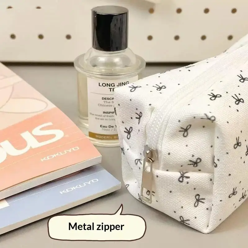 【B】Large Capacity Pen Bag Pencil Pouch Bow Pattern Portable Stationery Organizer For Teen Kids School Travel Crafts