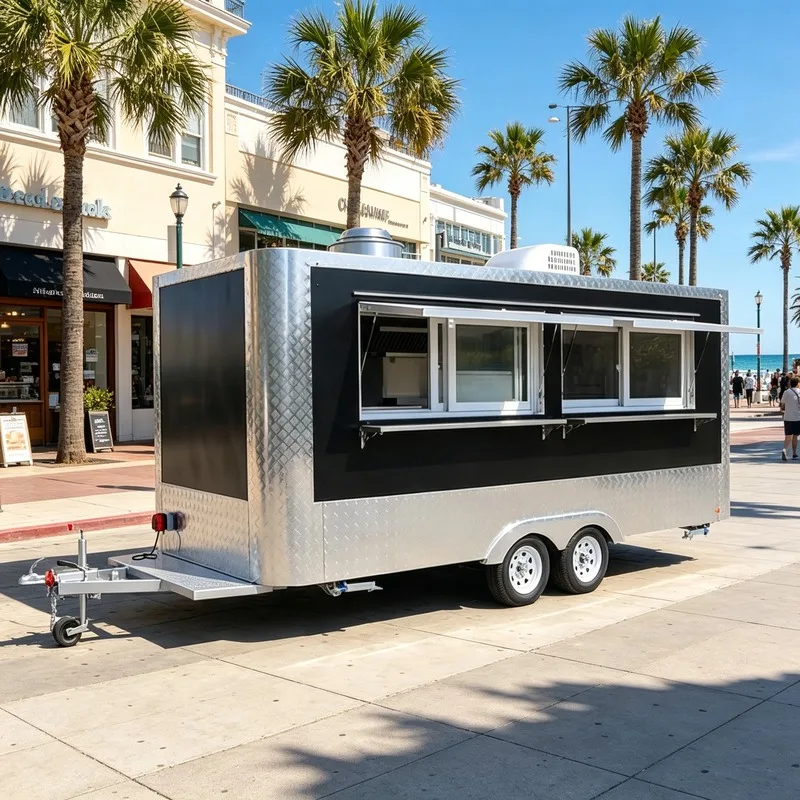 Customizable Commercial Steel Coffee Truck Trailer, 2026 New Model Mobile Fast Food Ice Cream Cart with Professional Equipment