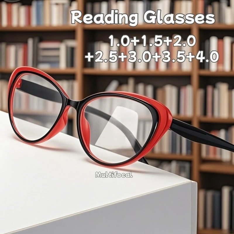 

Large Frame Multifocal Progressive Presbyopia Glasses Transparent Lenses Spring-loaded Reading Glasses for The Elderly