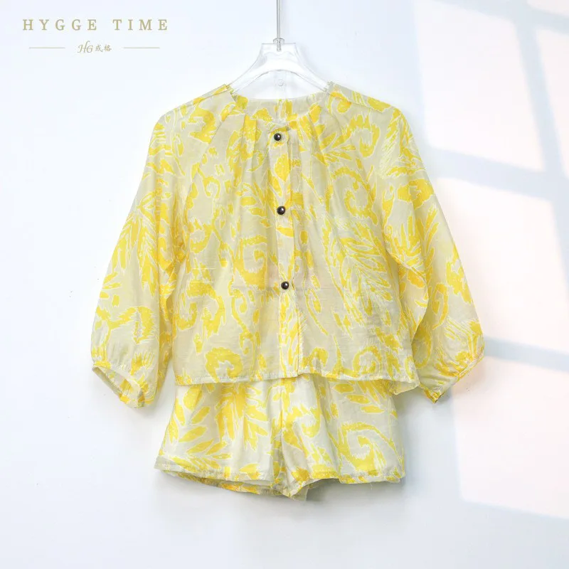 

New Girls' Vintage Floral Sun-Proof Shirt2024Summer New Long-Sleeved Shorts Suit Two-Piece Set-WSNY