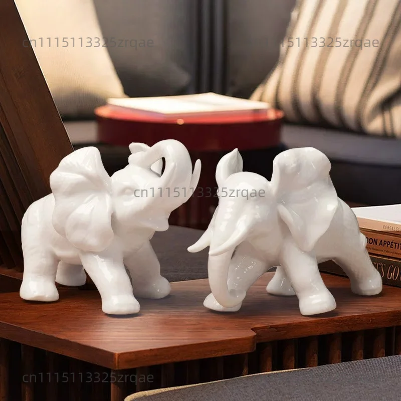 Elephant Ceramic Ornament 2 Piece Set Home Decor Accessories Statue Statuette Decoration Crafts Sculpture Figurines Gift