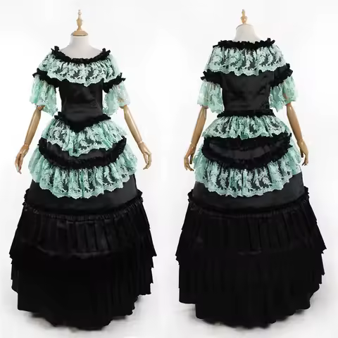 Katherine Pierce Cosplay Costume Vampire Historical Victorian Colonial Civil War Rococo Bustle Dress Halloween Ball Gown