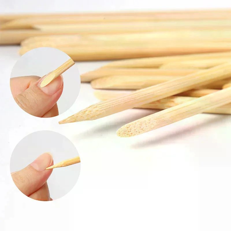 100 unidades/pacote varas de madeira laranja para empurrador de cutícula cutícula remover ferramenta 5 tamanhos diferentes garfos de cabeça dupla para unhas manicure