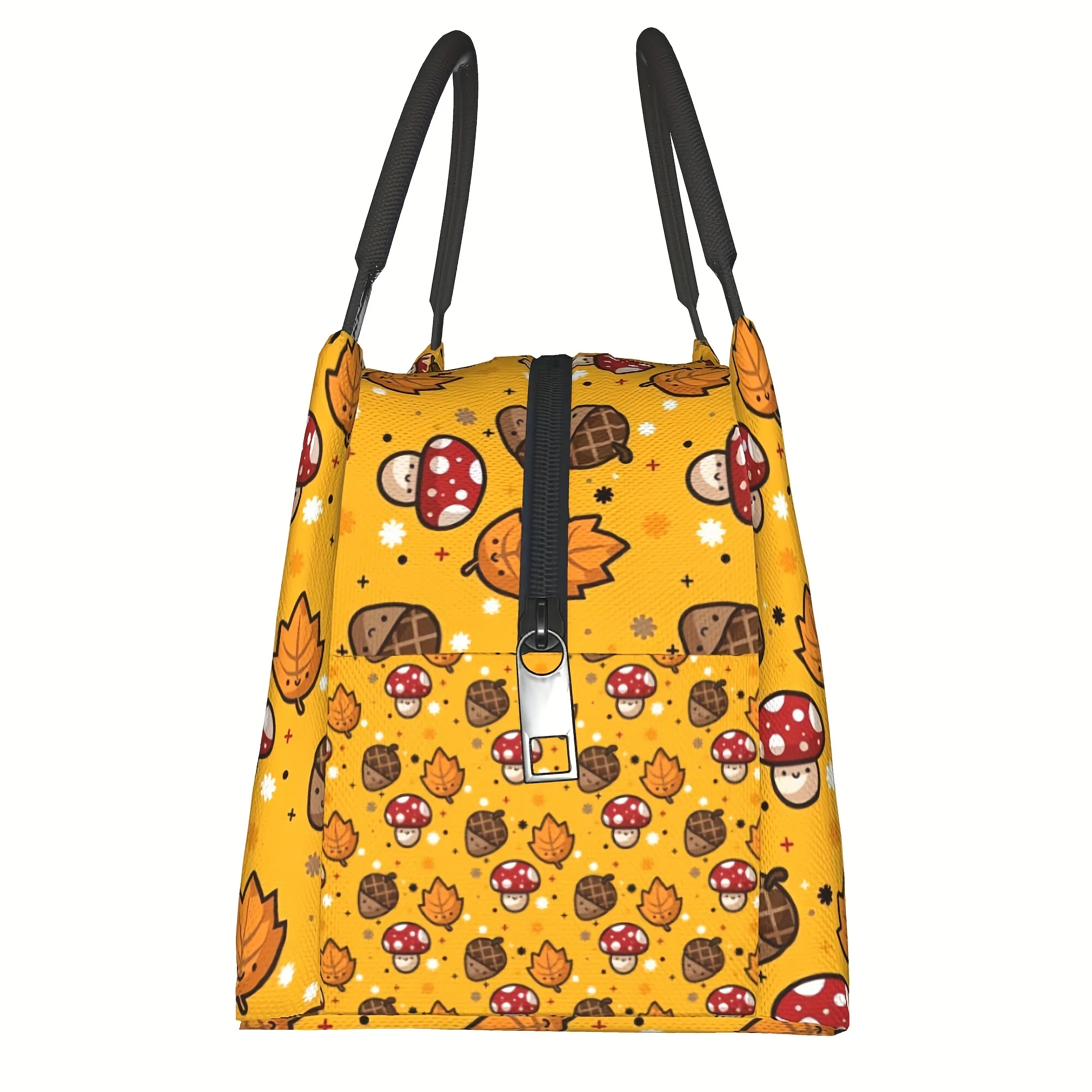 Autumn Mushroom Pinecone Maple Leaf Print Insulated Lunch Tote for Office Work Picnic Travel