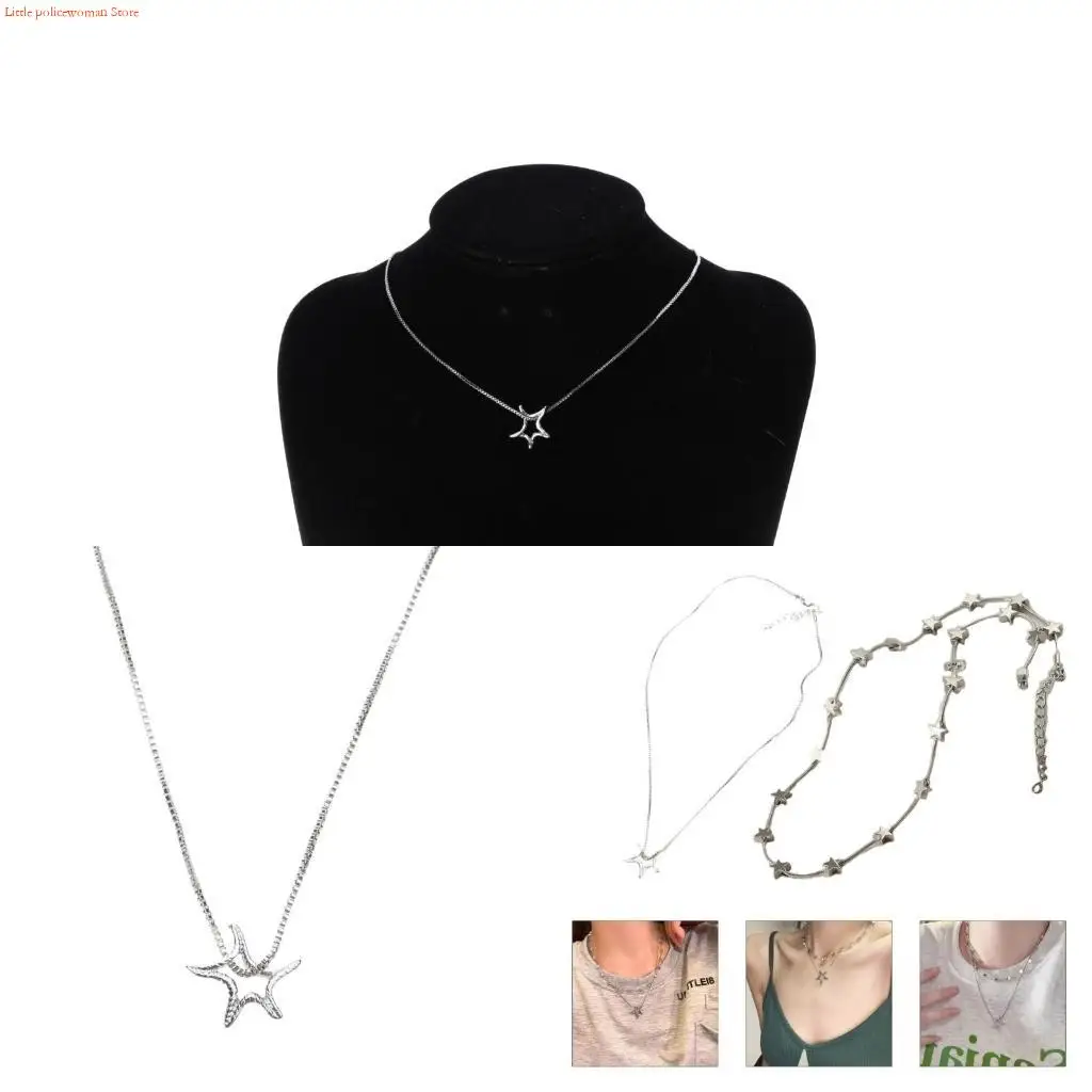 F92D Necklaces for Men Women Sweet Cool Five Point Star Choker Clavicle Chain Jewelry