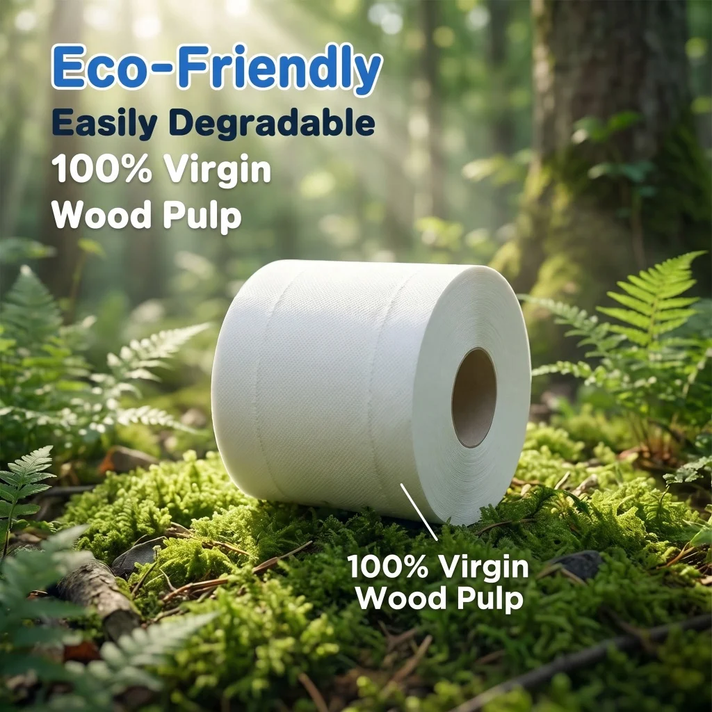 Pure Wood Pulp Hollow Core Toilet Paper Roll,4 Ply 100g Thick Bathroom Tissue,Unwrapped Single Roll,Color Portable Bundle Pack,12 Rolls Per Pack,Front & Side Custom Printing,Home Hotel Washroom Restroom Bulk Toilet Tissue