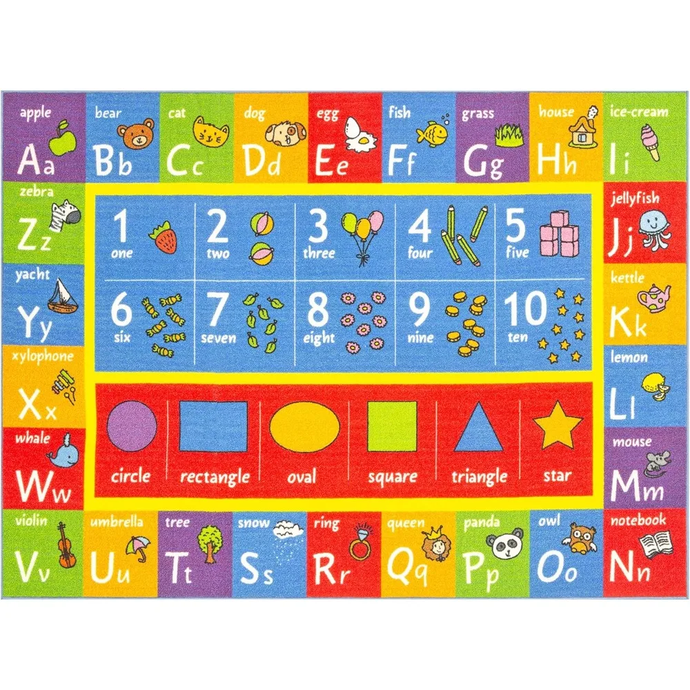 

ABC Alphabet,Numbers and Shapes Educational Learning & Fun Game Play Area Non Slip Boy Girl Kids Rug Carpet for Children Bedroom