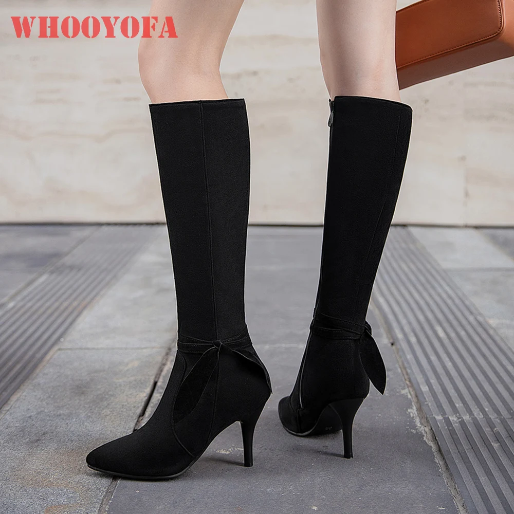 

Winter New Elegant Wine Red Black Women Mid Calf Boots High Stiletto Heels Lady Party Shoes Small Big Size 10 30 43 45 48