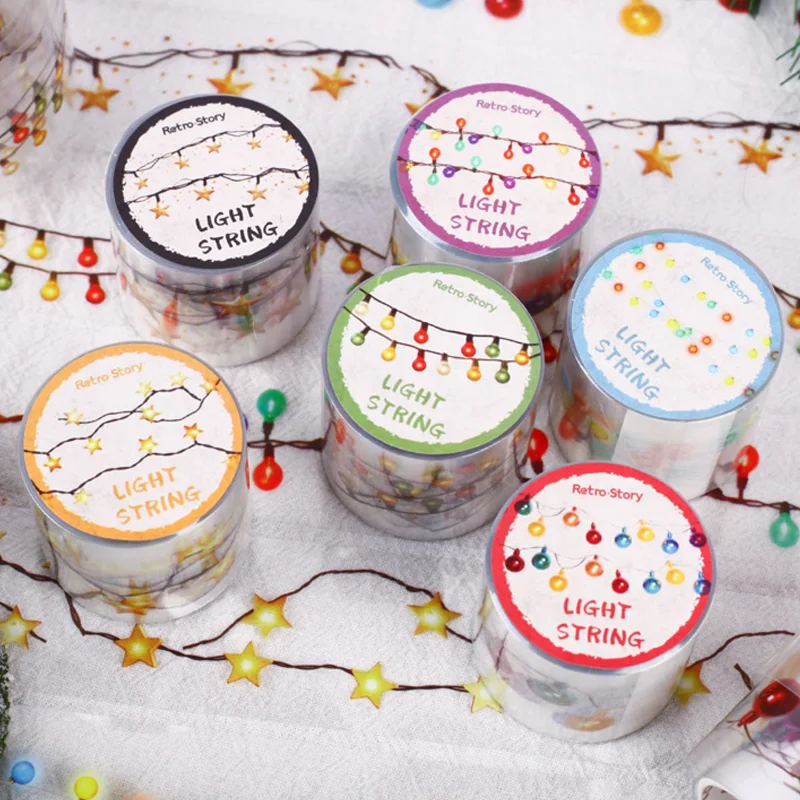

6 Rolls Dreamy Fairy String Lights Washi Tape, Versatile Journal Background Decor, Colorful Ball Starry Festive Atmosphere Tape